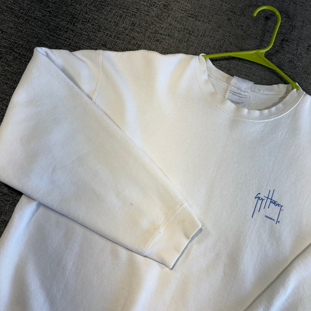 Guy Harvey Sweatshirt‎ Mens L White Marlin Fishing Boat Graphic Crewneck 1163